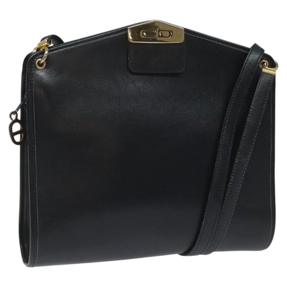 Christian Dior Chain Shoulder Bag Leather Navy Gold Auth ar13274 - Picture 1 of 14